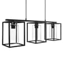 Modern Rectangular Ceiling Lantern Pendant Light Black Frame Clear Glass 3 Light H3051