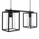 Modern Rectangular Ceiling Lantern Pendant Light Black Frame Clear Glass 2 Light H3052