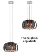 Modern Ceiling Crystal Droplet Pendant Light Smoked Grey GlassLamp Shade Drum H3010