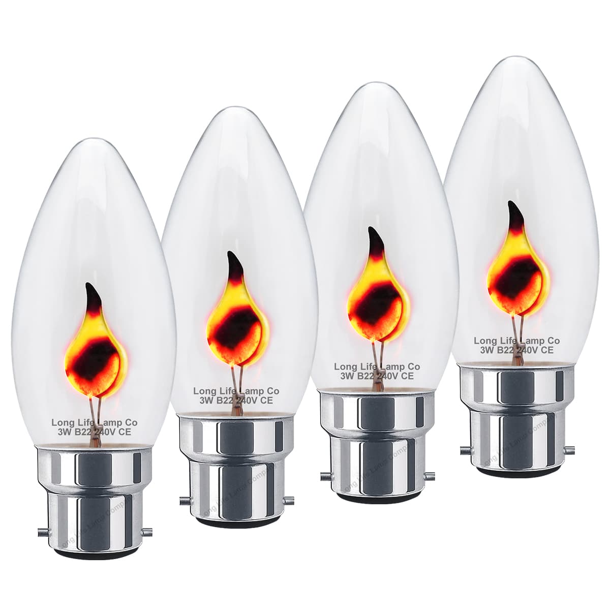 4 x 3w Flicker Flame Candle Light Bulb B22 Bayonet