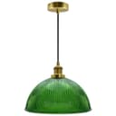 Vintage Green Ribbed Glass Brass Ceiling Pendant Light K446