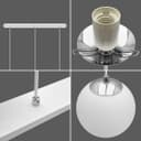 Modern 3 Light Chrome Ceiling Pendant with White Globe Lamp Shades K450