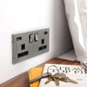 USB Double Socket With 2 USB Charger Port Brushed Chrome Plate Quick Charge PD20W N411820WDME