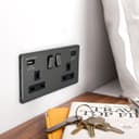  USB Double Socket With 2 USB Charger Port Black Nickel Plate Quick Charge PD20W N411820WGME