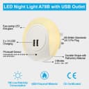 1w Warm White LED Night Light 2 USB Ports Automatic Sensor Dusk To Dawn A78B