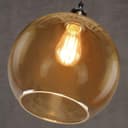 Vintage Gold Smoke Glass Globe Pendant Shade Antique Brass Holder 