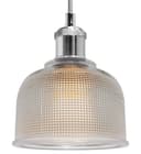 Vintage Chrome Pendant Light Shade Pressed Pattern Glass Bowl 