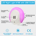 1w Pink LED Night Light 2 USB Ports Automatic Sensor Dusk To Dawn A78B