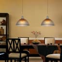 Retro Antique Silver Ceiling Pendant Ribbed Dome Glass Light Shade 