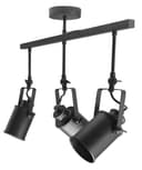 Industrial Retro GU10 Ceiling Spotlight Bar 3 Lamp Black Metal Adjustable Track Light Fitting 