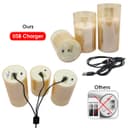 Set of 3 USB Rechargeable LED Wax Gold Glass Flameless Candles with Remote Control