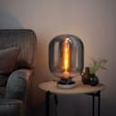 Large Smoke Grey Glass Oval Table Desk Lamp H3020 Retro Chrome Grey Glass 