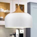 Nordic Modern Gloss White Ceiling Pendant Light Metal Lamp Shade Wood Effect Detail H3048