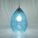 Retro Chrome Ceiling Pendant Light Fixture Blue Cracked Glass Oval Lamp shade H3057