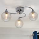 Modern Chrome 3 Way Ceiling Light Glass Globe Shades H3060 with 3 x G9 5w LED 