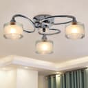 Modern Chrome 3 Way Ceiling Glass Shades Flush Mounted Crystal H3062