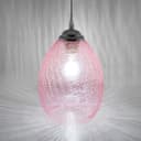 Retro Chrome Ceiling Pendant Light Fixture Pink Cracked Glass Oval Lamp Shade H3056
