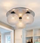 Round 3 Way Chrome Ceiling Light Frosted Pinecone Glass H3099