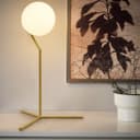 Art Deco Brass Table Lamp Frosted Globe Opaque Glass Shade