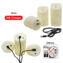 Set Of 3 USB Rechargeable LED Wax Coiled Fairy Flameless Candles With Remote Control WAX05
