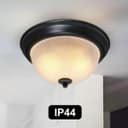 Flush Fitting Black Ceiling Light Frosted Glass Dome Shade Metal Surround IP44 H3110