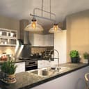 Industrial Ceiling Brush Chrome Bar 2 Clear Glass Lamp Shade Pendant Light H3131