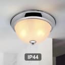 Flush Fitting Chrome Ceiling Light Frosted Glass Dome Shade Metal Surround IP44 H3111