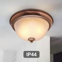 Flush Fitting Copper Ceiling Light Frosted Glass Dome Shade Metal Surround IP44 H3112