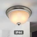 Flush Fitting  Brush Chrome Ceiling Light Frosted Glass Dome Shade Metal Surround IP44 H3113