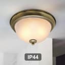 Flush Fitting Brass Ceiling Light Frosted Glass Dome Shade Metal Surround IP44 H3120