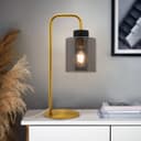 Modern Vintage Brass Table Lamp Smoke Grey Glass Shade T501