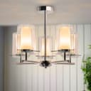 Fixed 5 Lights Chrome Ceiling Light Semi Flush Glass Shade Lantern Chandelier K415
