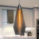 Retro Chrome Ceiling Pendant Light Ribbed Smoked Grey Glass Lamp Shade K421