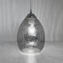 Retro Chrome Ceiling Pendant Light Fixture Grey Cracked Glass Oval Lamp shade H3058