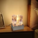 Ambient Glass Ice Cube Touch Dimmable Table Lamp Chrome Brush Satin Base with G9 Bulb 