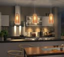 Vintage Pendant Light Fitting Chrome Spiral Retro Glass Ceiling Light Shade Smoked Amber 