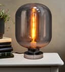 Large Smoke Grey Glass Oval Table Desk Lamp H3020 Retro Chrome Grey Glass 