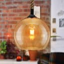 Vintage Industrial Amber Smoked Rope Glass Globe Ceiling Pendant Lamp H3007