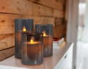 Set Of 3 USB Rechargeable LED Wax Smoked Grey Glass Flameless Candles With Remote Control