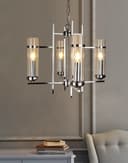 Modern 4 Lamp Lantern Pendant Light Glass Shades Chain Suspended Ceiling Light Chrome H3040 