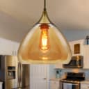 Modern Vintage Ceiling Hanging Brass Amber Glass Pendant Lamp Shade H3025