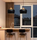 Nordic Modern Black Ceiling Pendant Light Metal Lamp Shade Wood Effect Detail H3024