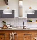 Nordic Modern Gloss White Ceiling Pendant Light Metal Lamp Shade Wood Effect Detail H3048