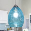 Retro Chrome Ceiling Pendant Light Fixture Blue Cracked Glass Oval Lamp shade H3057