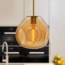 Antique Brass Blown Glass Ceiling Pendant Light Smoked Amber Globe Lamp Shade H3069