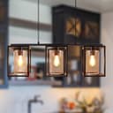 Modern Rectangular Ceiling Lantern Pendant Light Black Frame Clear Glass 3 Light H3051