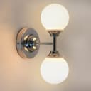 Modern Chrome Double Wall Light Sconce Frosted Glass Globe IP44 H3095 with LED G9 Warm White