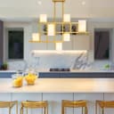 Modern Ceiling Gold Cluster Pendant Light Square Lamp Shades Frosted Glass H3094 With G9 LED