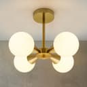 Antique Brass Ceiling Pendant Light with 4 Opal Globe Frosted Glass Lamp Shades H3115