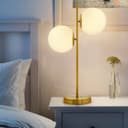 Antique Brass Table Lamp Twin Opal Globe Frosted Glass Shades H3118
